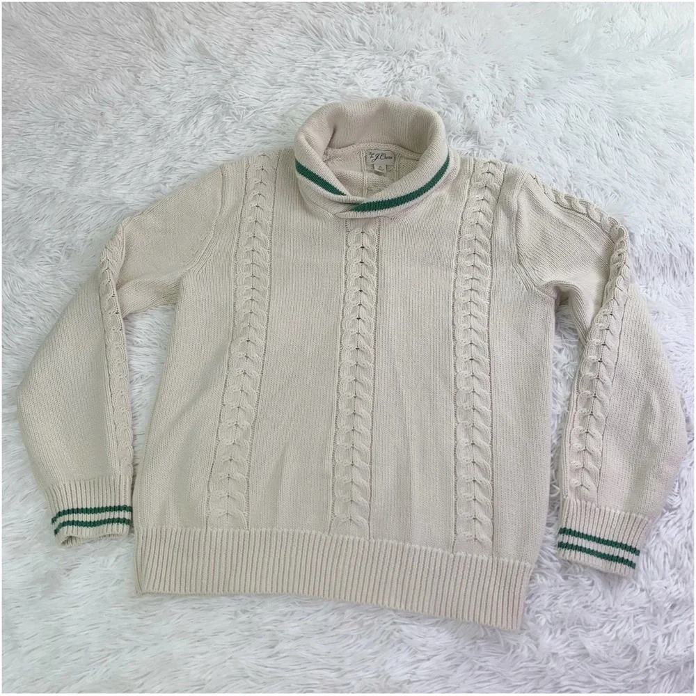 J‎ Crew long sleeve Cotton cable-knit tipped shawl-collar sweater in ivory